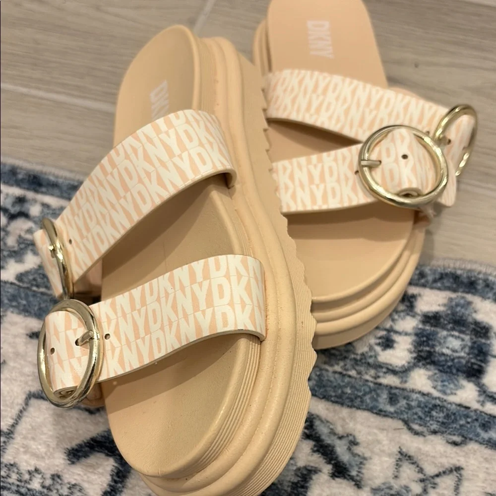 Girls' DKNY Girls Lucile Two Strap Sandals Gold Buckles